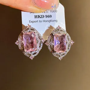Vintage palace style pink zircon stud earrings with sparkling crystal halo accents