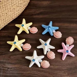 Starfish pearl hair clips with blue rhinestone and shell for beach vacation style
