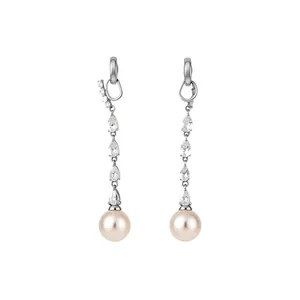 Elegant silver-toned teardrop zircon and pink pearl clip-on earrings for women