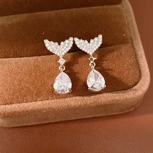 Luxury Silver Earring Post Fish Tail Water Drop Stud Earrings For Women Copper Zirconia Elegant Wedding Party Jewelry