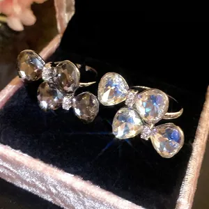 Elegant rhinestone bow-knot open ring with sparkling faceted crystals for women