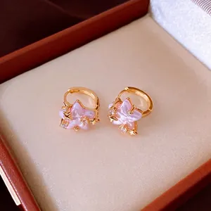 Elegant pink star-shaped hoop earrings with sparkling zircon accents in a luxury gift box