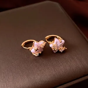 Elegant pink star-shaped zircon hoop earrings with gold-plated finish for women