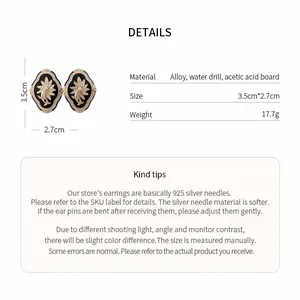Vintage palace style rhinestone flower earrings detail with size and material info