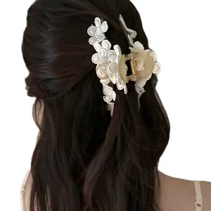 Pince à cheveux élégante style vintage français avec fleurs et perle pour femme