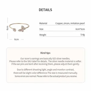 Detailed specifications of butterfly flower zircon copper bangle showing size and weight