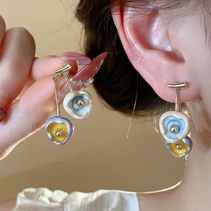 18K Gold Plated Copper Colorful Enamel Stud Earrings With 925 Sterling Silver Post Geometric Flower Earrings For Women Designer Jewelry