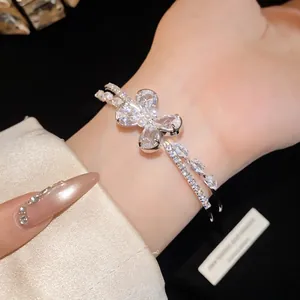 Exquisite zircon butterfly double-layer open bangle, luxury fashion jewelry for women