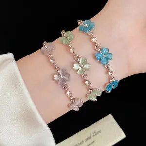 Braccialetto a Fiore in Pietra Occhio di Gatto per Donna Elegante Catena in Lega con Strass Intarsiati Gioielli Stile Foresta Regalo Regolabile