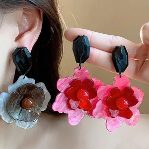 Pendientes de Botón de Flor de Acrílico Vintage Para Mujer Exagerado Poste de Plata Pendientes Florales Casual Joyería Regalo