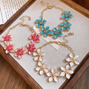 Bracciale Splicing a Fiori Retro in Lega Smalto a Goccia d'Olio Braccialetto a Catena Floreale per Donna Gioielli Vintage