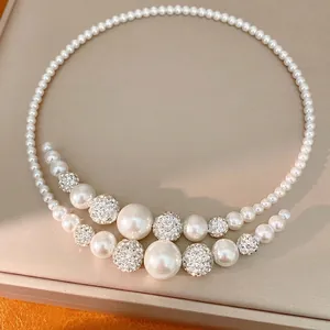 Elegante girocollo di perle vintage francese con perle incastonate di cristalli donna
