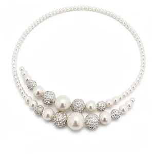 Elegante choker di perle vintage francese con perle di cristallo scintillanti da donna
