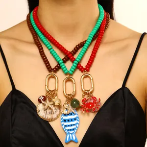 Collar de Cuentas Estilo Océano Playa Verano Colgante Concha Estrella de Mar Pez Bohemio Colorido Dijes Animales Joyería