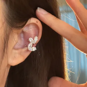 Ear Cuff a Doppio Strato con Cuore in Zirconia per Donna Senza Buco Rame Placcato Argento Piccoli Orecchini Delicati Gioielli Regalo