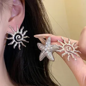 Orecchini a Bottone in Lega a Forma di Stella Marina Sole per Donna Perno in Argento Eleganti Oro Argento Perle Artificiali Gioielli Regalo