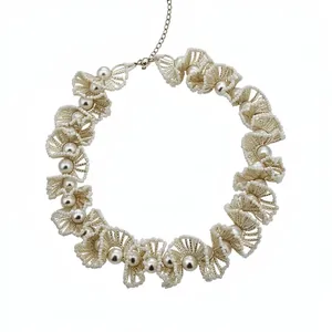 Elegant glass pearl necklace with gold lace design fashion choker jewelry necklace for women