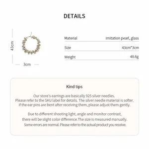 Detailed specifications of elegant imitation pearl and glass beaded necklace with size info