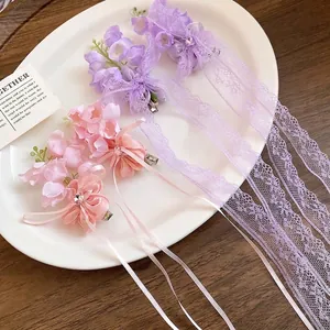 Pince à Cheveux Muguet Doux Gland Strass Tissu Fait à la Main Bec de Canard Accessoire de Cheveux de Style Vacances pour Femmes