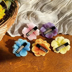 Set mit 5 bunten Stoffblumen-Haarspangen mit schwarzen Entenschnabel-Clips für Damen