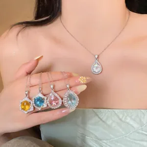Luxury vintage royal style zircon teardrop pendant necklace set on an Asian model