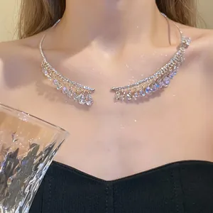 Collana Girocollo in Rame Vintage Palazzo Con Zirconia a Goccia d'Acqua Donna Intarsiata Strass Nappina Gioielli Festa