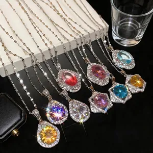 Retro palace style zircon teardrop necklaces in multiple vibrant colors for women