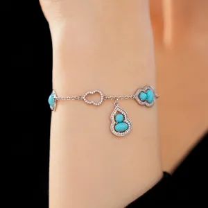 Elegant 18K gold-plated wulu gourd bracelet with turquoise and sparkling zircons