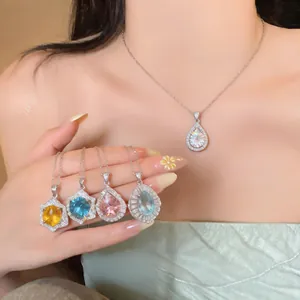 Detailed display of colorful teardrop zircon necklaces in various vintage court styles