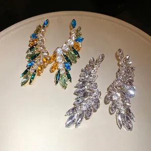 Elegant sparkling crystal wing drop earrings with silver needles for women fashion