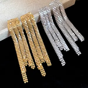 Luxurious asymmetric gold and silver metal mesh tassel earrings with vintage style