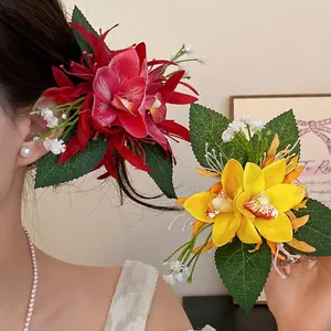 Sweet Fabric Orchid Flower Hair Clip Exquisite Fashion Handmade Duckbill Clip For Women Boutique Floral Hair Accessories
