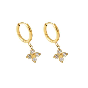 Gold hoop earrings with flower zircon charms in a minimalist ins style for women.