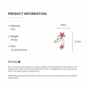Product specs for pink floral metal arm ring including material weight and size measurements