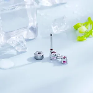 Elegant sweet pink zircon stud earrings with titanium post for cartilage piercing