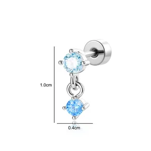 Elegant silver-toned minimalist stud earring with blue stones for cartilage piercing.