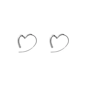 Minimalist hollow heart ear hooks in polished silver finish for modern fashion jewelry style