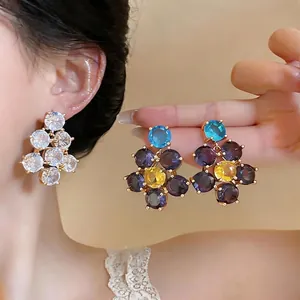 Französischer Palaststil Zirkonia Blume Ohrstecker Für Damen Vintage Vergoldet 925 Sterlingsilber Stift Schmuck Geschenk