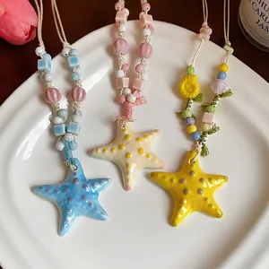 Handmade ceramic starfish necklaces with colorful dopamine style beads