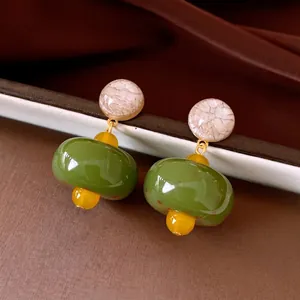 Orecchini a Bottone Tondi in Resina Vintage Con Perno in Argento Verde Giallo Orecchini Pendenti Geometrici da Donna Gioielli Moda