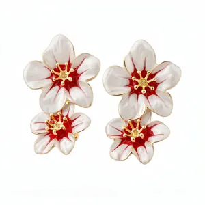 Vintage enamel flower stud earrings with elegant floral design for women
