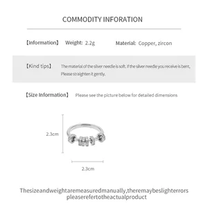 Detailed dimensions and material information for zircon geometric round ring jewelry.