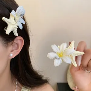 Summer beach style starfish and white flower hair clip for elegant hair accessories