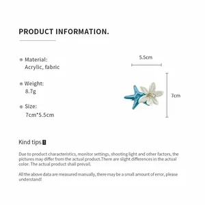 Close-up of starfish flower hair clip with dimensions and material specifications