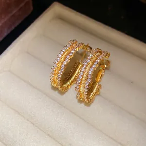 Elegant 18K gold plated rectangular hoop earrings with paved CZ stones for women