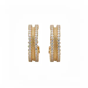 Elegant 18K gold plated hoop earrings with shimmering zircon and textured metal patterns