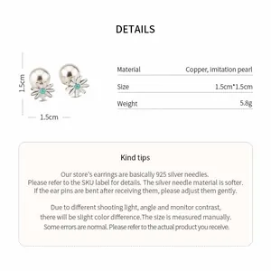 Detailed view of flower pearl earrings with size and material specifications.