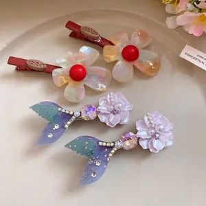 Fermagli per capelli a fiore in acetato iridescente con coda di sirena