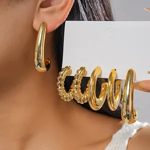 Geometric C-Shaped Stud Earrings Gold Metal Texture Studs With Steel Earring Post Minimalist Fashion Jewelry For Women