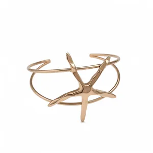 Elegant rose gold starfish cuff bracelet featuring a minimalist double-band open design.